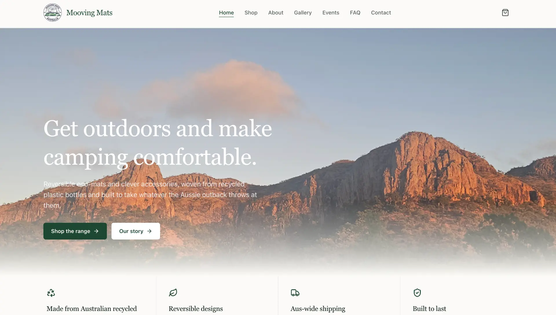 Product website design for Mooving Mats, Australian-made recycled camping mats