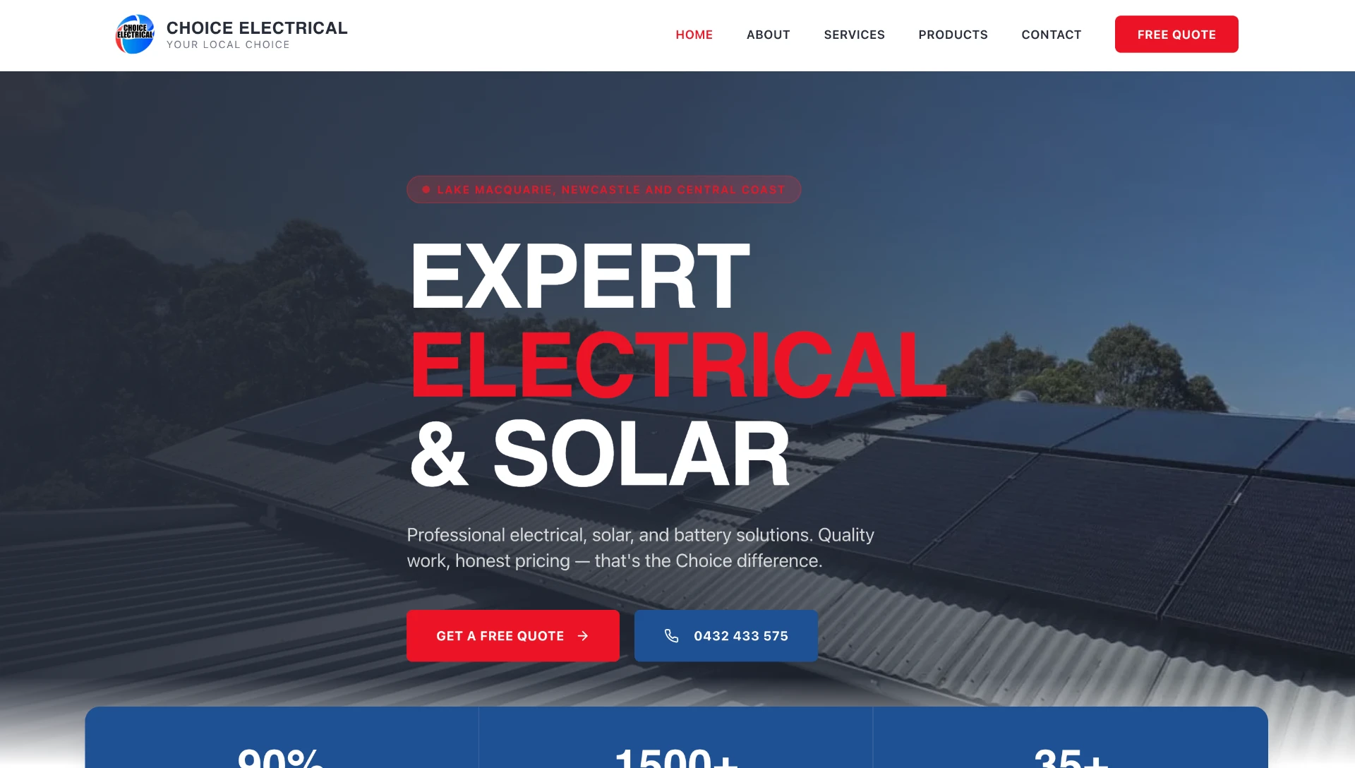 Mobile-first website design for Choice Electrical, an electrician in Belmont North, Lake Macquarie